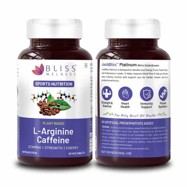 Bliss Welness L-Arginine Caffeine Tablets|For Men |Pre & Post Workout Supplement | 60 Veg Tablets