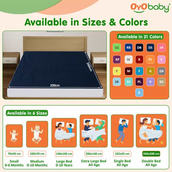 Oyo Baby Waterproof Rubber Sheet Double Bed Size (200Cm X 260Cm Dark Blue)