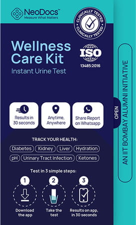 Neodocs Wellness Care Kits | Instant Urine Test | Track 10+ Parameters | Sugar (Glucose), Protein, Liver, Kidney, Uti, Ketones, Ph, + More