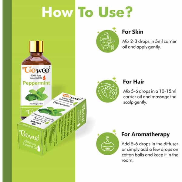 Pack Of 2 Peppermint Essential Oil & Bhringraj Carrier Oil - 100% Natural Therapeutic Grade