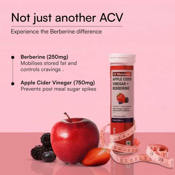 Hk Vitals 3X Metabolic Acv 750Mg + Berberine 250Mg | Mixed Berry Flavor - 15 Effervescent Each