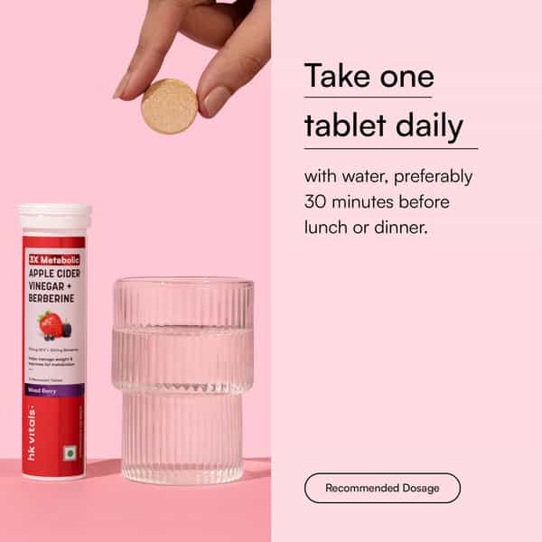 Hk Vitals 3X Metabolic Acv 750Mg + Berberine 250Mg | Mixed Berry Flavor - 15 Effervescent Each