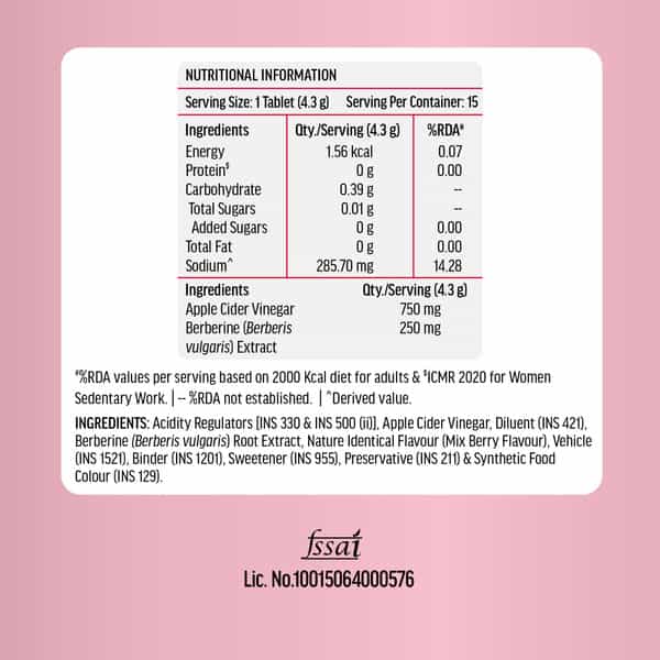 Hk Vitals 3X Metabolic Acv 750Mg + Berberine 250Mg | Mixed Berry Flavor - 15 Effervescent Each