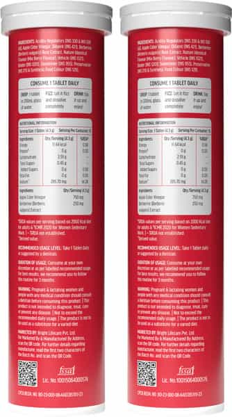 Hk Vitals 3X Metabolic Acv 750Mg + Berberine 250Mg | Mixed Berry Flavor - 15 Effervescent Each