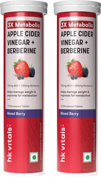 Hk Vitals 3X Metabolic Acv 750Mg + Berberine 250Mg | Mixed Berry Flavor - 15 Effervescent Each