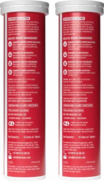 Hk Vitals 3X Metabolic Acv 750Mg + Berberine 250Mg | Mixed Berry Flavor - 15 Effervescent Each