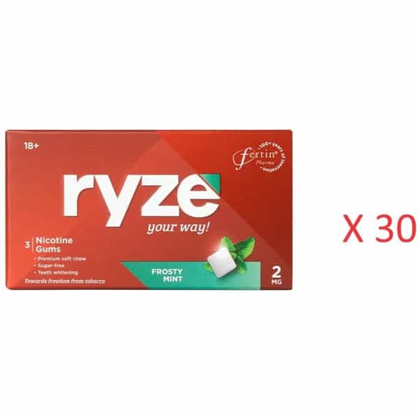 Ryze Nicotine 2Mg Frosty Mint 3 Gums Each X (Pack Of 30)