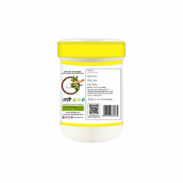 Zindagi Stevia Powder|Natural Spoonable White Powder Extract|Sugar-Free|Keto Diet | 400Gm