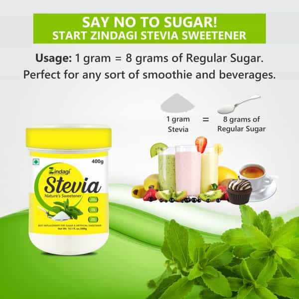 Zindagi Stevia Powder|Natural Spoonable White Powder Extract|Sugar-Free|Keto Diet | 400Gm