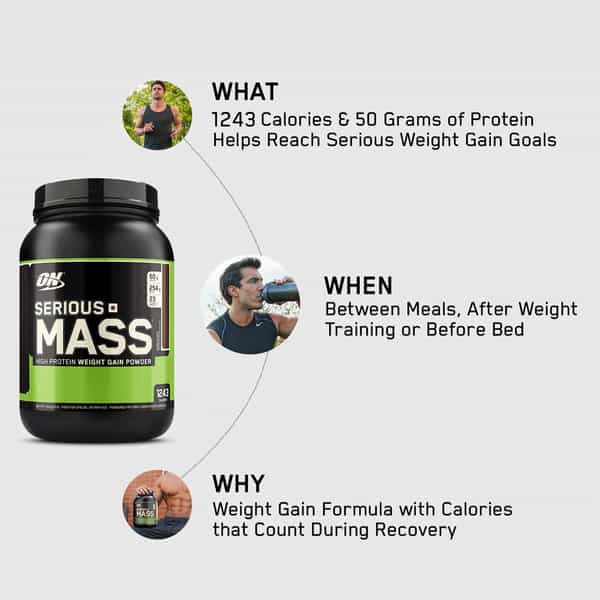Optimum Nutrition (On) Serious Mass Weight Gain Powder - 3 Lbs 1.36 Kg (Chocolate)