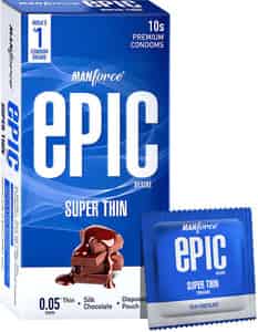 Manforce Epic Desire Super Thin Premium Condoms Silk Chocolate Flavour Disposable Pouch 10's