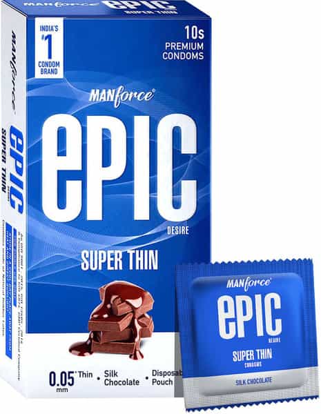 Manforce Epic Desire Super Thin Premium Condoms Silk Chocolate Flavour Disposable Pouch 10'S