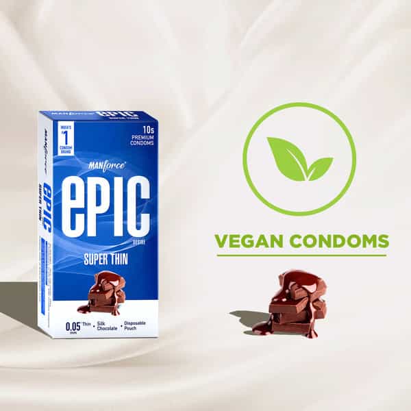 Manforce Epic Desire Super Thin Premium Condoms Silk Chocolate Flavour Disposable Pouch 10'S