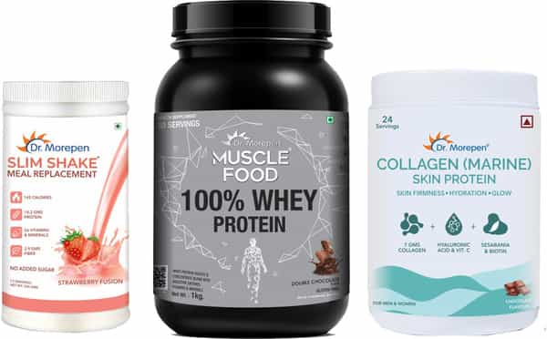 Dr. Morepen - 100% Whey Protein 1Kg Slim Shake 500G & Marine Collagen Skin Protein 240G