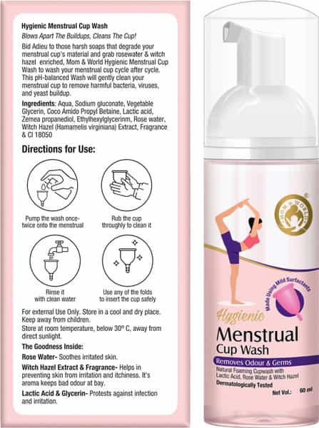 Mom & World Hygienic Menstrual Cup Wash Removes Odour & Germs With Rose Water & Witch Hazel 60 Ml