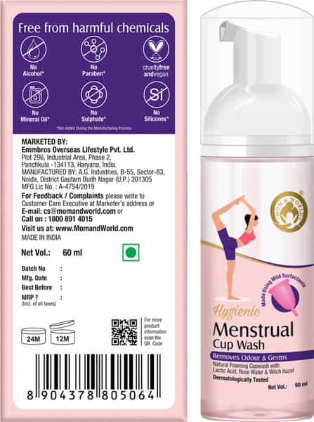 Mom & World Hygienic Menstrual Cup Wash Removes Odour & Germs With Rose Water & Witch Hazel 60 Ml