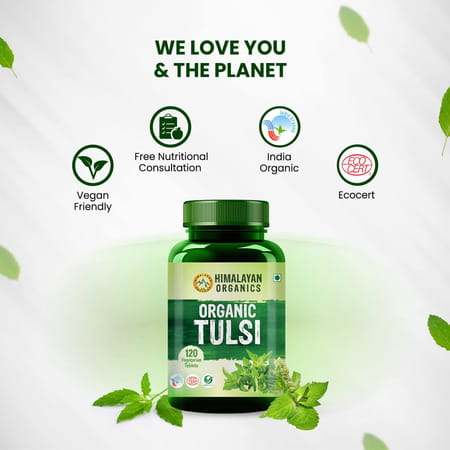 Himalayan Organics Organic Tulsi | Bottle | 120 Veg Tablets