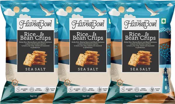 The Harvest Bowl Rice And Bean Chips - Baked Chips/Snacks - Sea Salt - 45Gm X 3 - (Pack Of 3)