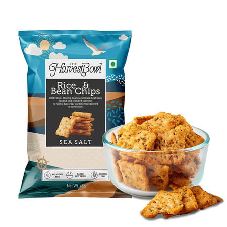 The Harvest Bowl Rice And Bean Chips - Baked Chips/Snacks - Sea Salt - 45gm X 3 - (Pack Of 3)