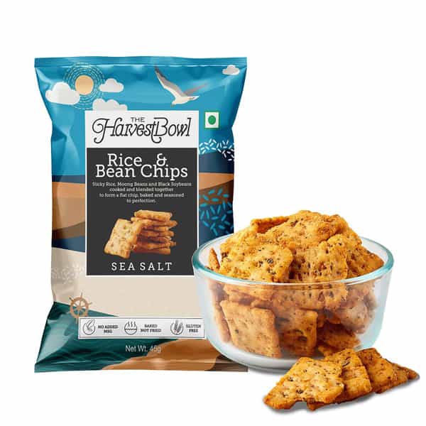 The Harvest Bowl Rice And Bean Chips - Baked Chips/Snacks - Sea Salt - 45Gm X 3 - (Pack Of 3)