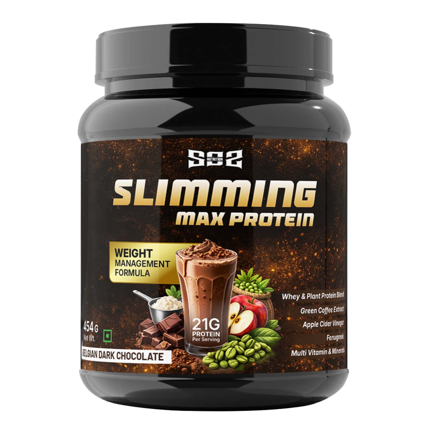 Sos Nutrition Whey Protein Slimming Max Weight Loss Herbs And Multi Vitamin Chocolate Protein 454g