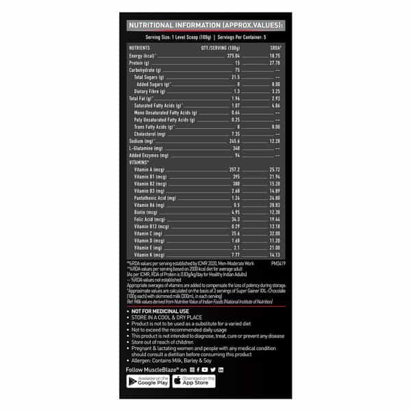 Muscleblaze Super Gainer Xxl | Muscle Mass High Protein Gainer (Chocolate | 500 G / 1.1 Lb)