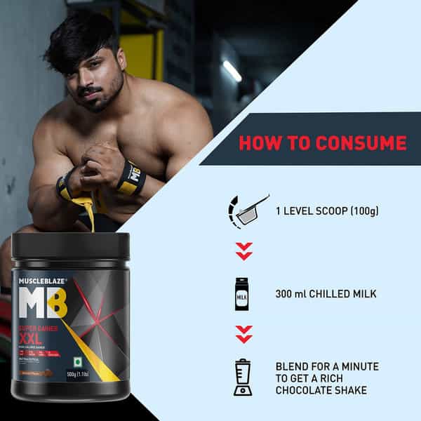 Muscleblaze Super Gainer Xxl | Muscle Mass High Protein Gainer (Chocolate | 500 G / 1.1 Lb)