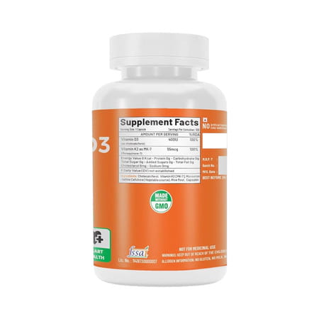 Nutrija Vitamin D3 + K2 As Mk7 Supplement | Plant Based Natural Vitamin D3 Supplement (120 Capsules)