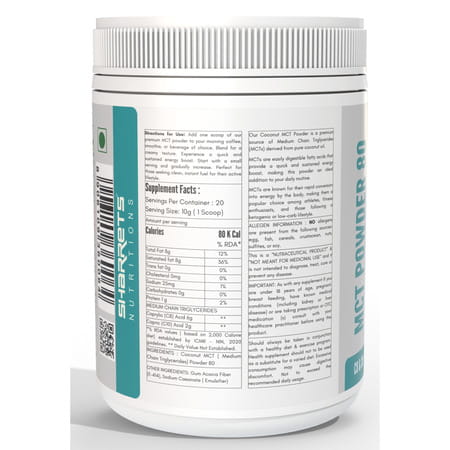 Sharrets Coconut Mct Oil Powder 80 | Zero Carbs - Unflavored - Pack Of 3 | 200g Each