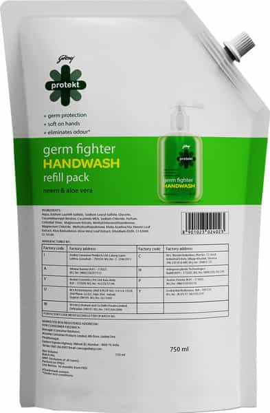 Godrej Protekt Germ Fighter Handwash Refill - Neem & Aloe Vera - 750Ml