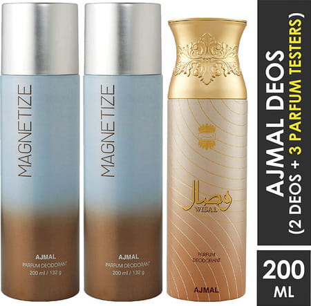 Ajmal 2 Magnetize For Men & Women & 1 Wisal For Women Deodorants Each 200ml Combo Pack Of 3