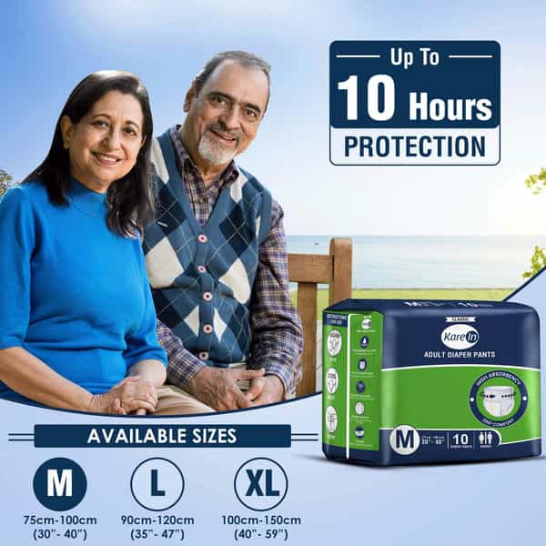 Kare In Classic Adult Diaper Pants Medium 75 - 100 Cm (30"- 40") Unisex Elastic Waist 10 Count