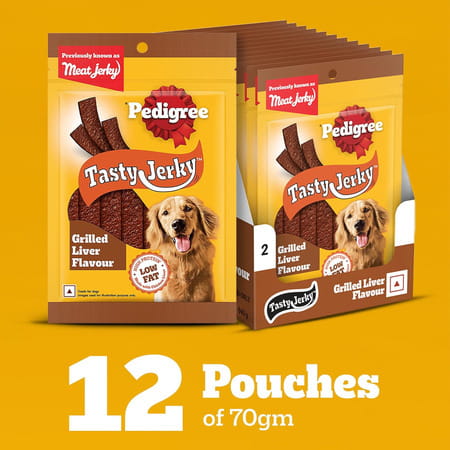 Pedigree Tasty Jerky Dog Treat | Grilled Liver Flavour | 70 G X 12 | Jerky-Style Treats For Bonding