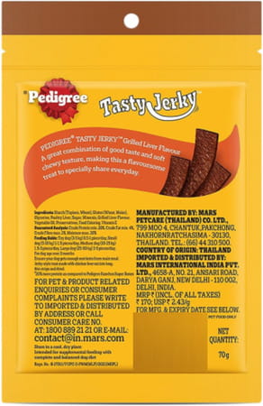 Pedigree Tasty Jerky Dog Treat | Grilled Liver Flavour | 70 G X 12 | Jerky-Style Treats For Bonding