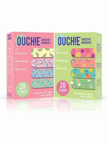 Ouchie Non-Toxic Printed Bandages Double Combo (40 Pack) - Pink & Lime Green
