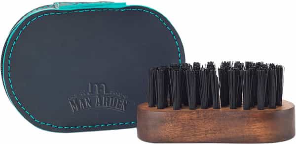 Man Arden Pocket Size Beard Brush With Hand Crafted Premium Wood Handle With Leather Pouch