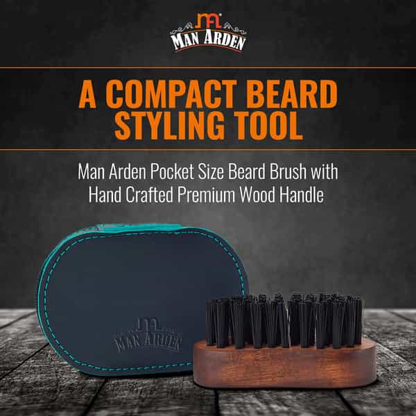 Man Arden Pocket Size Beard Brush With Hand Crafted Premium Wood Handle With Leather Pouch
