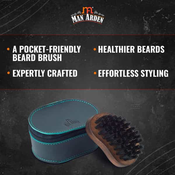 Man Arden Pocket Size Beard Brush With Hand Crafted Premium Wood Handle With Leather Pouch