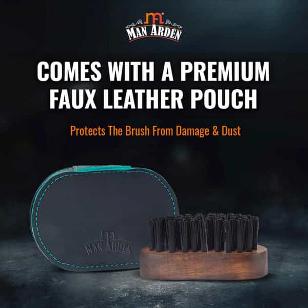 Man Arden Pocket Size Beard Brush With Hand Crafted Premium Wood Handle With Leather Pouch