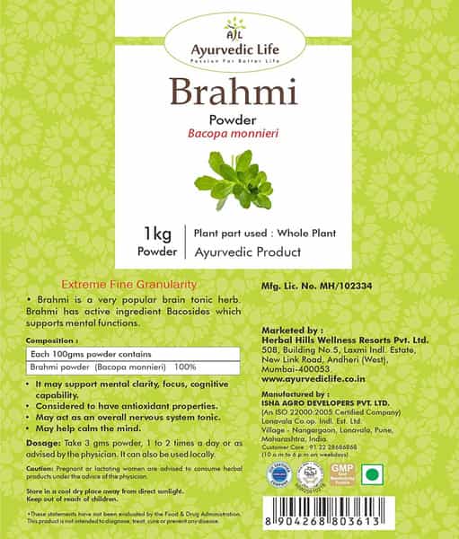 Al-Ayurvedic Life Bacopa Monnieri Powder For Healthy Hair Growth - Powder 1 Kg Value Pack Of 5