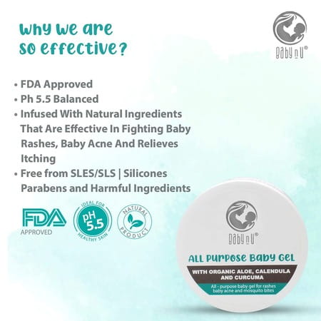 Babynu All Purpose Natural Baby Gel With Organic Aloe Calendula & Curcuma Ph 5.5 Balanced 50G