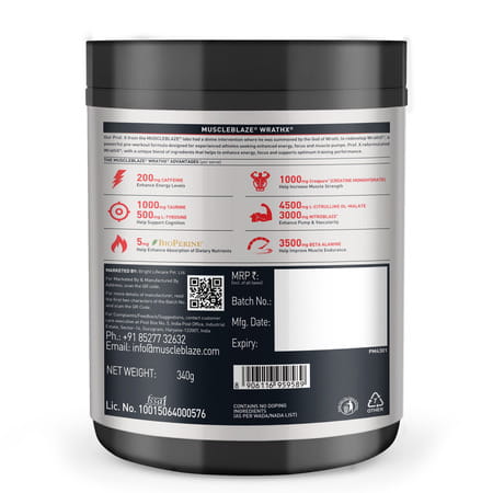 Muscleblaze Pre Workout Wrathx With Creapure ? | Nitroblaze & Bioperine (Fruit Fury | 340 G)