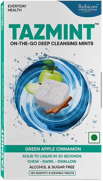 Tazmint 3-In-1 Chewable Mouthwash Tablets | Green Apple Cinnamon Flavour|Pack Of 4