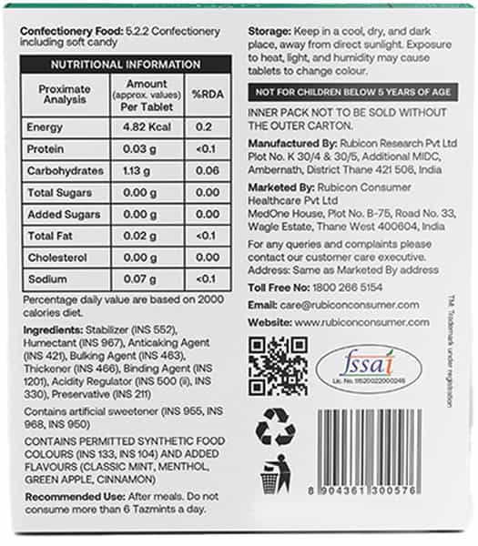 Tazmint 3-In-1 Chewable Mouthwash Tablets | Green Apple Cinnamon Flavour|Pack Of 4