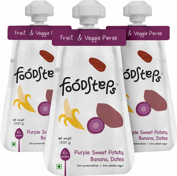 Food Steps Baby Food For 6 Month+ Baby- Purple Sweet Potato Banana Dates Puree Pack Of 3 (100G Each)