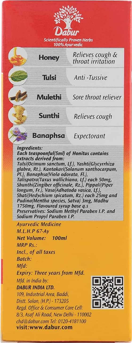 Buy DABUR HONITUS SUGAR FREE COUGH SYRUP 100ML Online Get Upto 60%