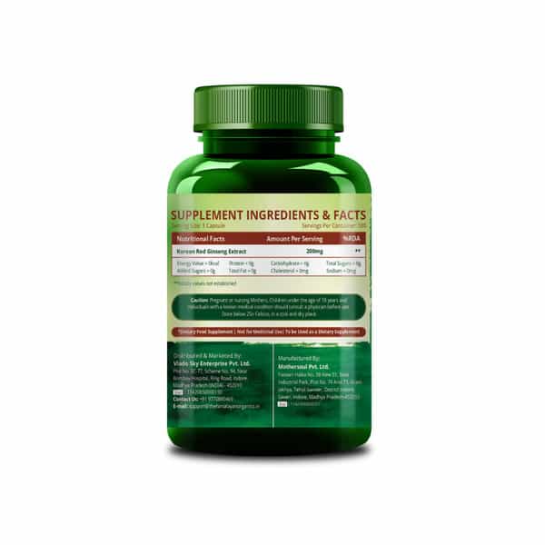 Vlado's Himalayan Organics Korean Red Ginseng 1000Mg/Serve 100 Veg Capsules