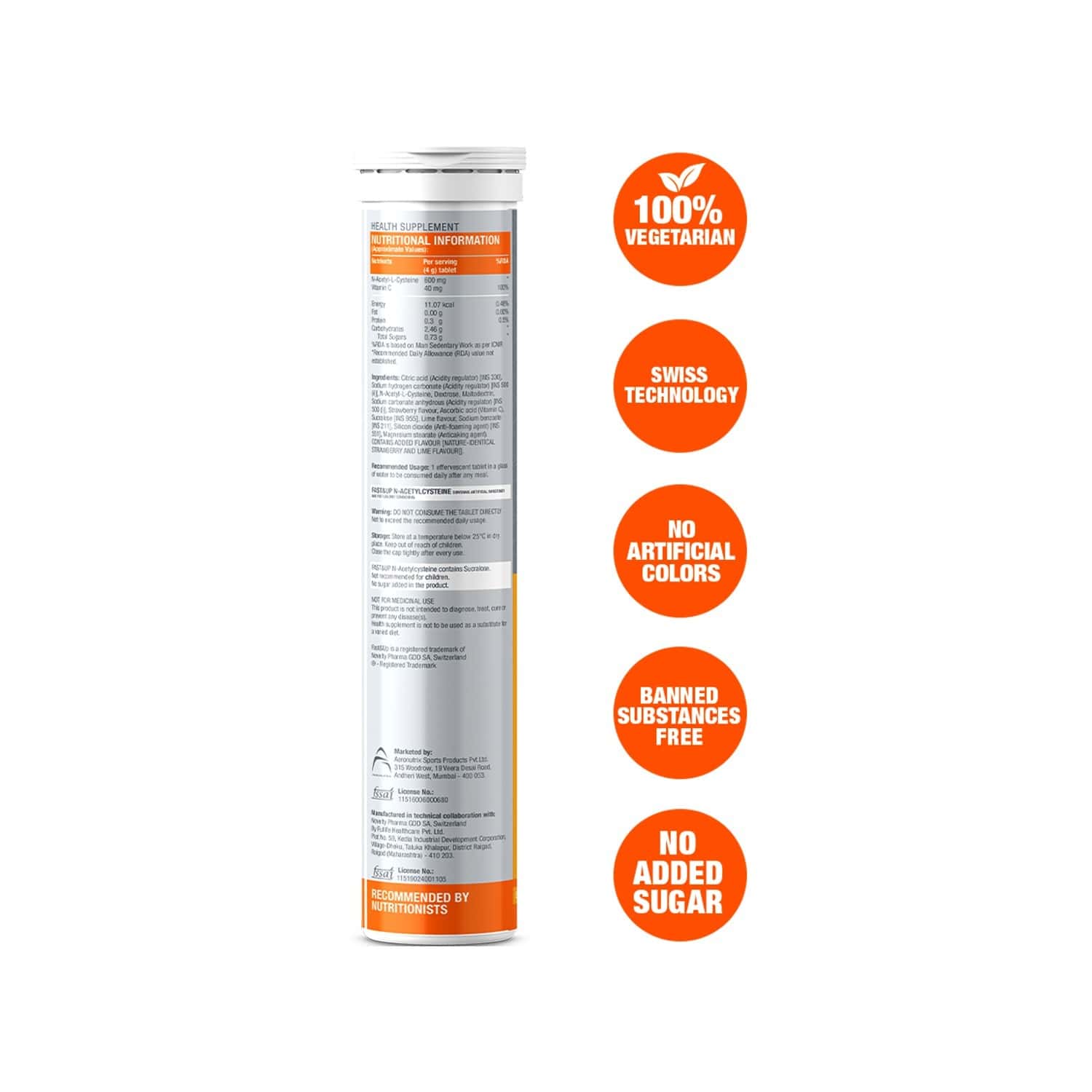 Buy Fast&Up Nac (N Acetylcysteine) 600mg Nac + 40mg Vitamin C, Lung