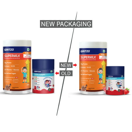 Gritzo Supermilk Growth+ (Formerly Height+) (7-12y Boys) (Double Chocolate 400g) With Super Gummies