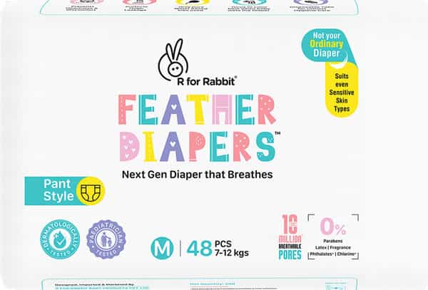 R For Rabbit Feather Diaper Pants Size Medium For Baby Of 7-12 Kgs (Pack Of 48)